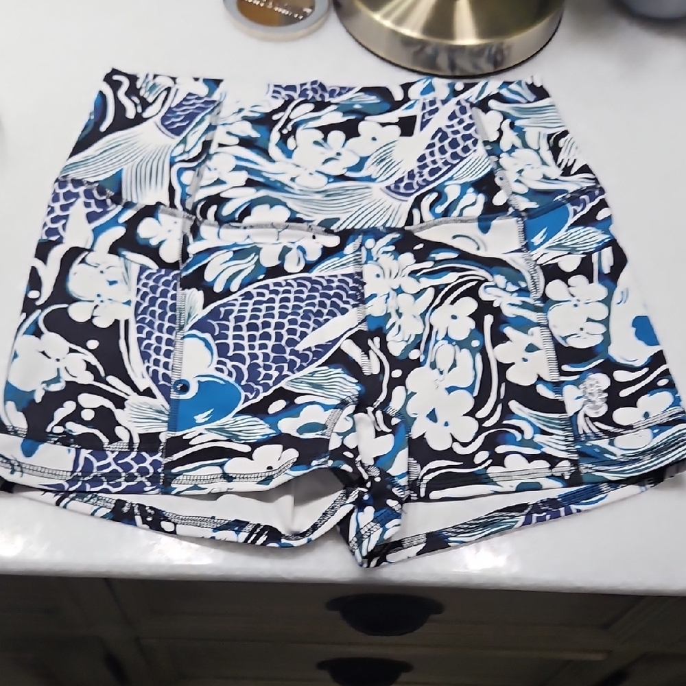 Women's Free People Movement Blue Floral Koi Print Biker Shorts